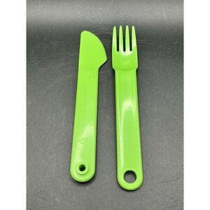 Tupperware Baby Child Kid Fork Knife Travel Feeding Utensils Set Verde Green Vtg